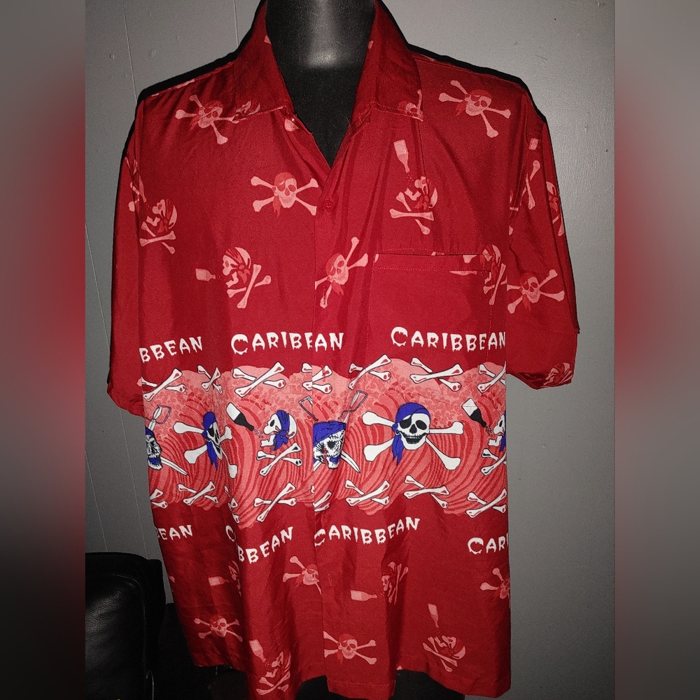 Rima Beachworld Caribbean Red Skull Pattern Men's 2XL Shirt